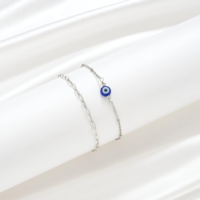 Tarsus Gold Plated Evil Eye Bracelet/Anklets Layered Amulet Nazar for Women