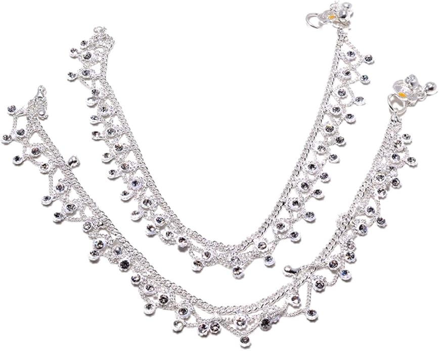 Jewar Anklet Payal Indian Traditional CZ Ad Plain Simple Handmade Natural Gold Plated Jewelry