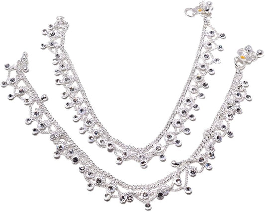 Jewar Anklet Payal Indian Traditional CZ Ad Plain Simple Handmade Natural Gold Plated Jewelry