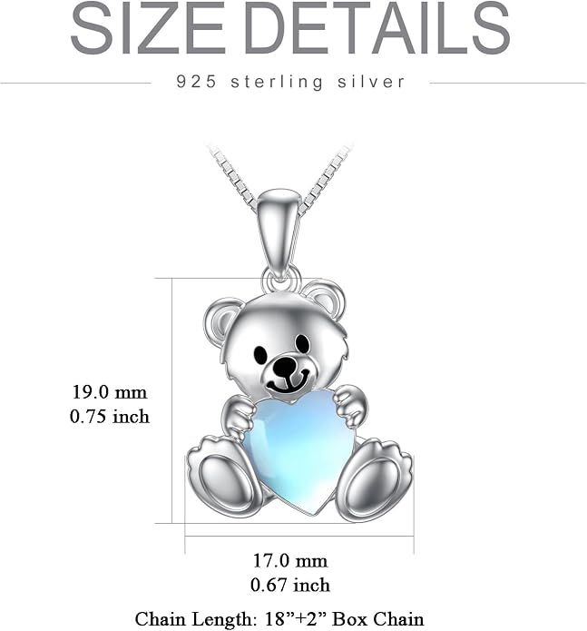 PELOVNY Teddy Bear Necklace for Women 925 Sterling Silver Bear/Highland Cow/Fox/Cat/Axolotl Birthstone Necklace Christmas Birthday Jewelry Gifts for Mom Daughter Wife Sister