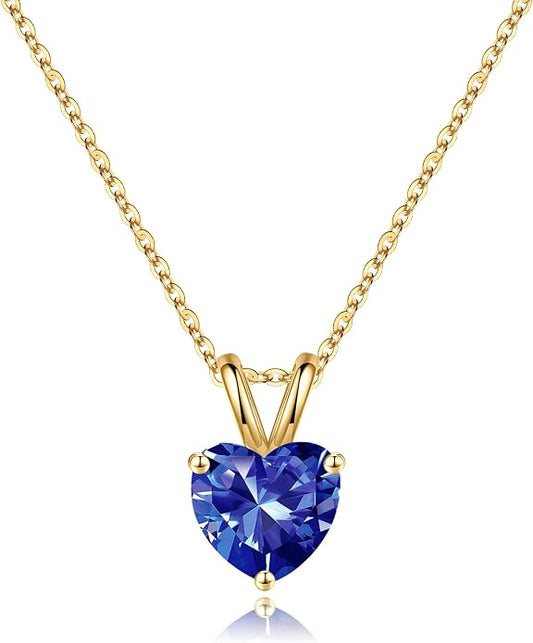SMILEST Dainty Heart Birthstone Necklace for Women, 925 Sterling Silver Necklace Sparkling Heart Pendant, Anniversary Birthday Gifts for Women Mom Wife Daughter Girlfriend Grandma