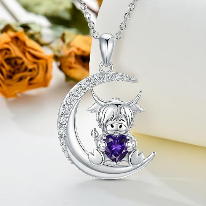 PROESS Animal Birthstone Necklace 925 Sterling Silver Otter/Axolotl/Hippo/Elephant/Dachshund/Monkey/Red Panda Pendant Necklace Animal Birthstone Jewelry Gifts for Women