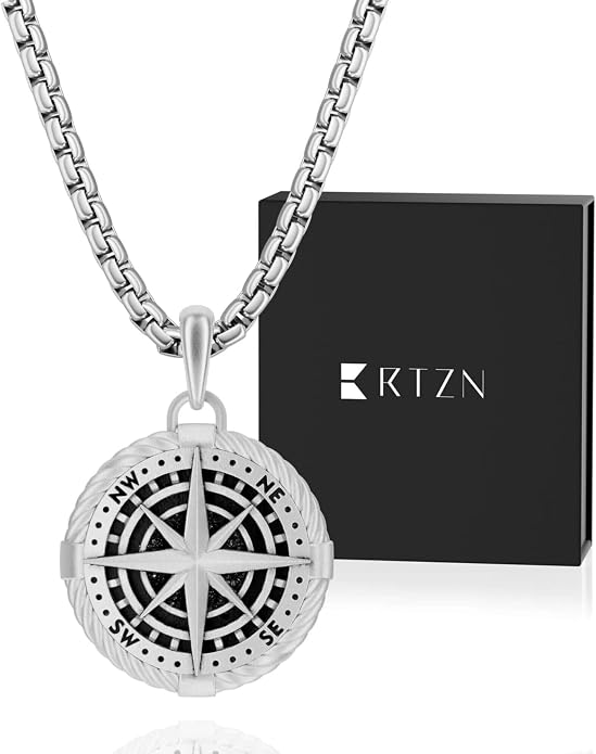 RTZN® Pendant Necklace for Men – Premium Stainless Steel Silver Pendant Necklace with 22" Chain – Waterproof & Non-Tarnish Small Pendants for Men – Bold Symbols of Strength & Legacy