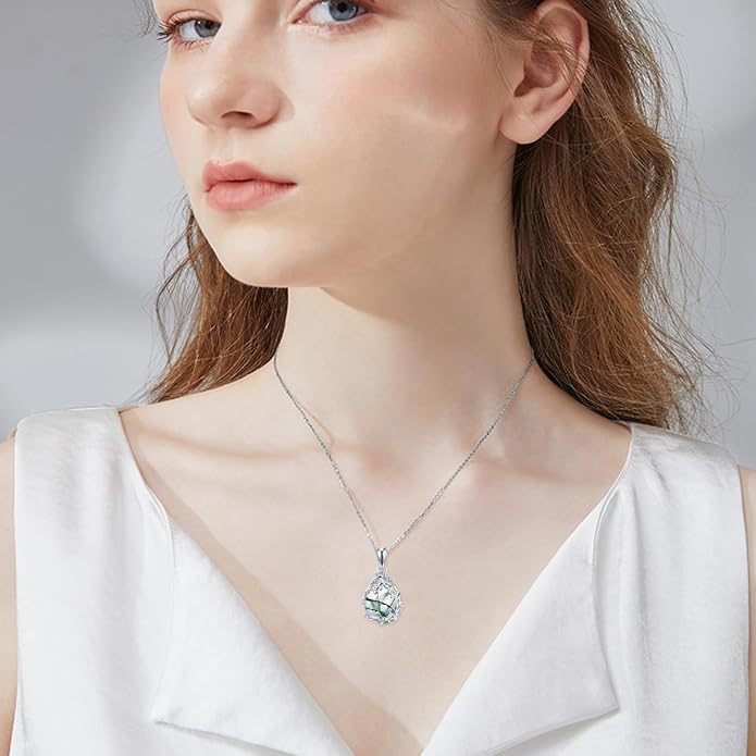 Teardrop Moonstone/Turquoise Necklace for Women 925 Sterling Silver Cage Filigree Necklaces Anniversary Birthday Jewelry Gift for Women