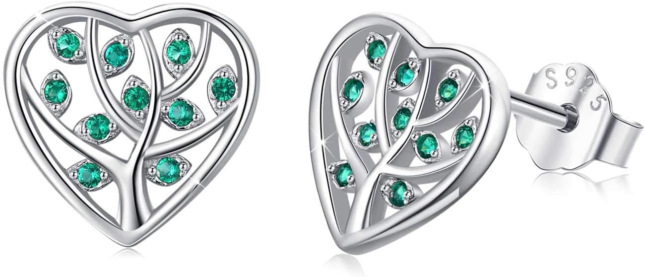 Tree of Life Earrings, 925 Sterling Silver Heart Shaped Studs for Women, Hypoallergenic Earrings for Sensitive Ears Gifts for Women with Gift Box…