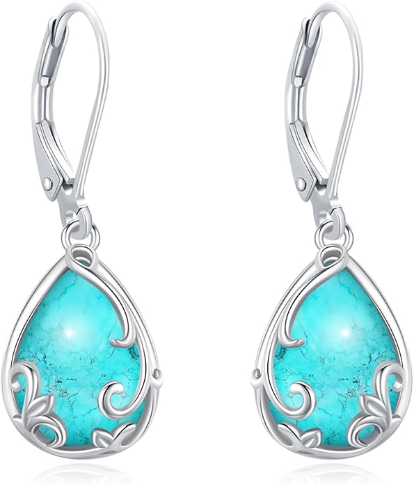 Dangle Earrings Sterling Silver Moonstone/Turquoise/CZ/Crystal Earrings for Women Tree of Life Animal Filigree Leverback Earrings Jewelry Gifts