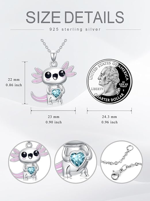 Dorunmo Axolotl Necklace 925 Sterling Silver Axolotl Birthstone Pendant Cute Animal Axolotl Jewelry Gifts for Women