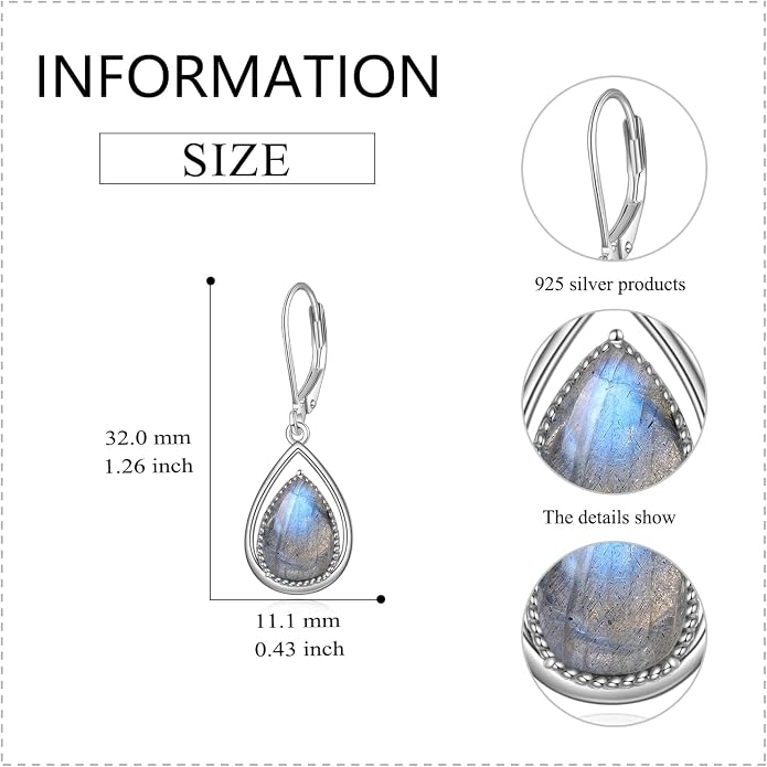 VONALA Dangle Earrings 925 Sterling Silver Opal Larimar Lapis Sapphire Turquoise Moss Agate Crystal Dangling Earrings Jewelry Gift for Women