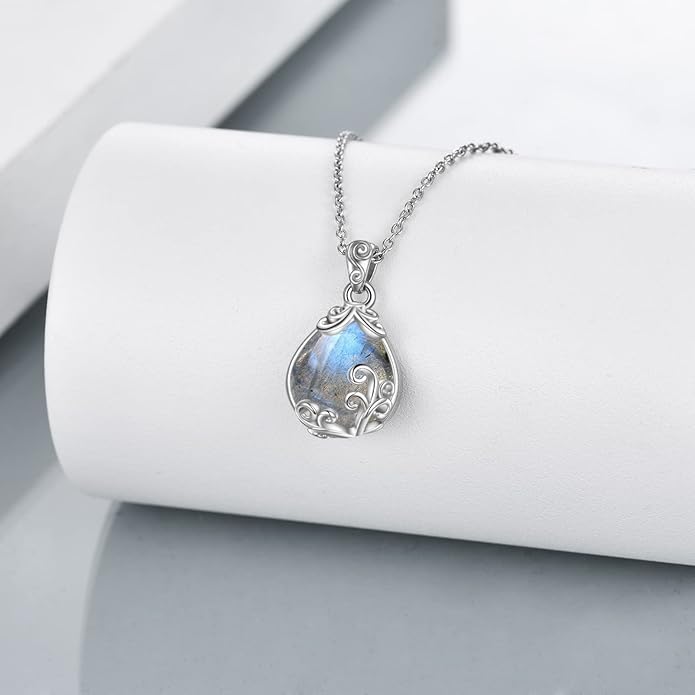 POPLYKE Sterling Silver Gemstone Teardrop Pendant Necklace Crystal Jewelry for Women