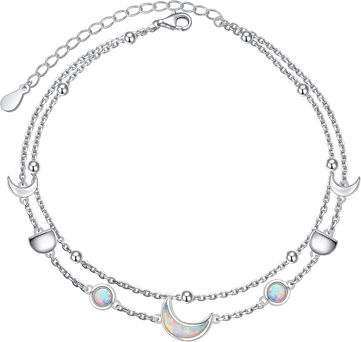 Flyow Anklet for Women S925 Sterling Silver Adjustable Foot Beaded Heart Charm Ankle Bracelet Anklets Jewelry