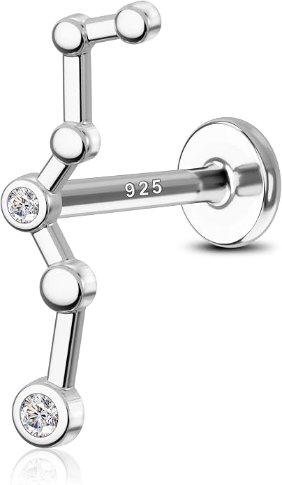 COCHARM 925 Sterling Silver Cartilage Helix Earring Stud 16g 6mm 8mm Flat Back Helix Piercing Jewelry Constellation Cartilage Jewelry for Women Man