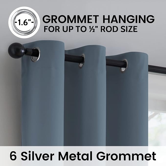 SimpleHome Stone Blue 100% Blackout Curtains Room Darkening Living Room 72L | Curtains for Bedroom,Thermal Insulated Grommet Window Drapes,Curtains for Living Room with Black Back,38 x 72 Inch,2 Panels