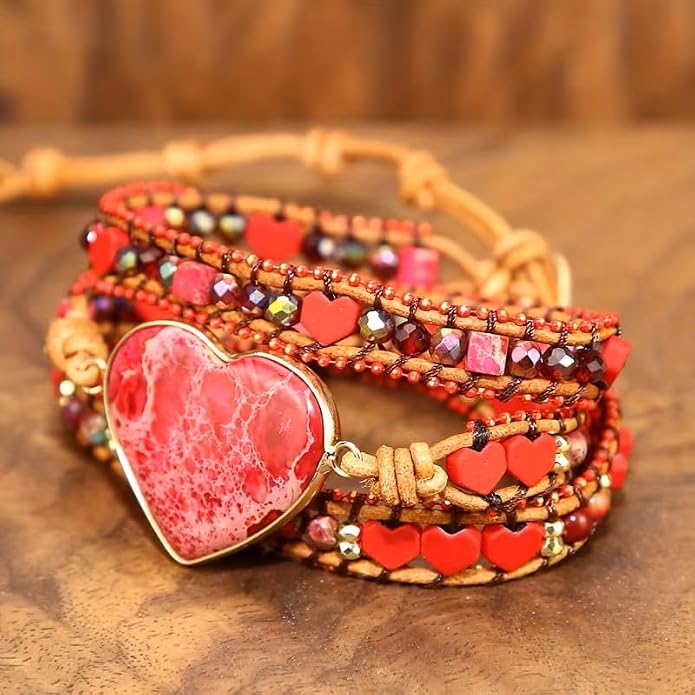 Women Wrap Bracelet Boho Natural Jasper Crystal Stone Beads Strand Bracelets