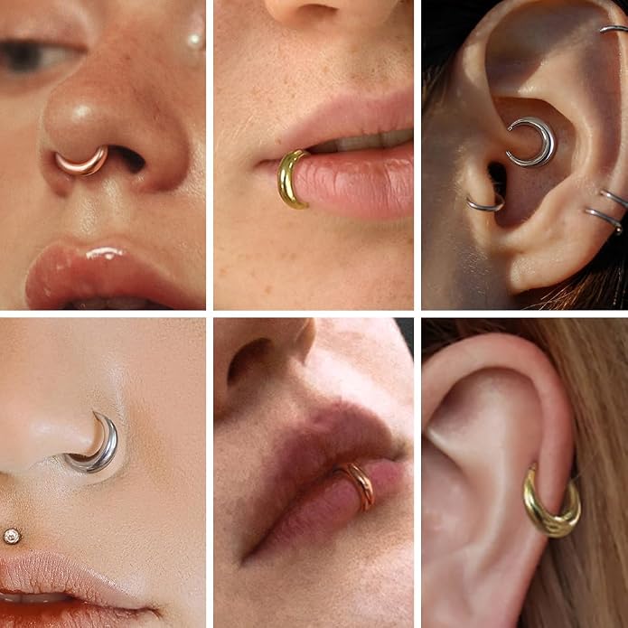 MOQIKAKA16G 8mm Septum Rings - Stainless Steel Segment Nose Rings for Women Men - Hinged Segment Nose Helix Cartilage Clicker Hoop Earrings for Daith Rook Tragus Piercing
