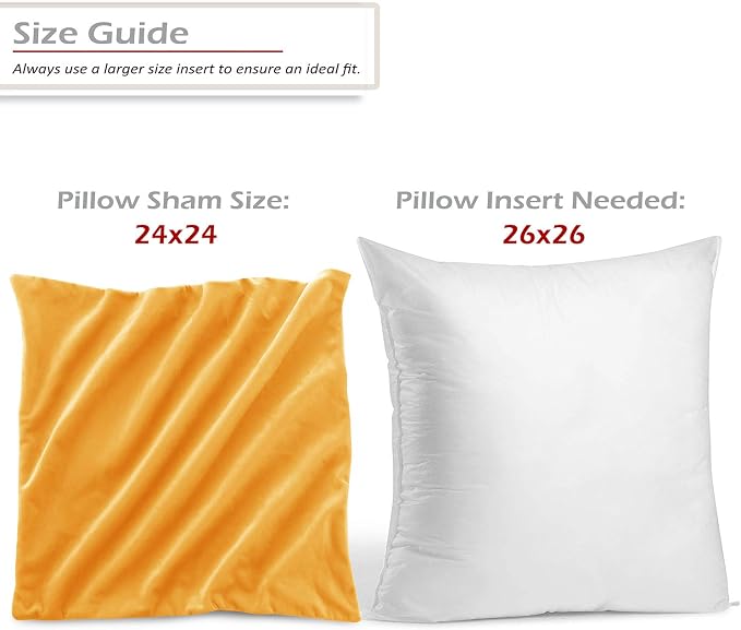 Nestl Throw Euro Pillow Covers, Cozy Velvet Decorative Pillow Covers 26 x 26 Inches, Soft Solid Couch Pillow Case for Sofa, Bed and Car, Set of 2 - Orange