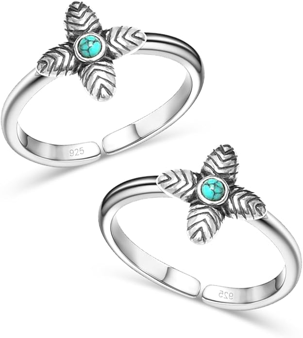 LeCalla 925 Sterling Silver Toe Ring for Women | Minimalistic Adjustable Pair of Toe-Rings | Mid Finger Bichhiya | Indian Toe Rings | Summer Beach Bare Foot Foot Jewelry
