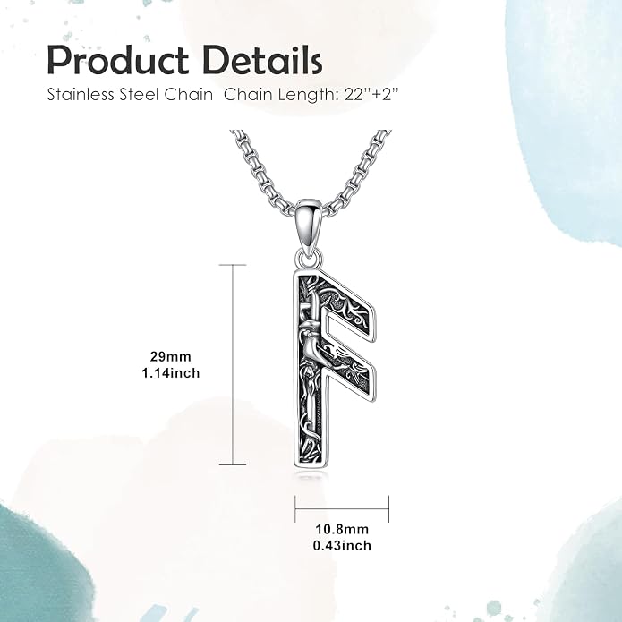 Viking Necklace 925 Sterling Silver Viking Rune Letter Pendant Norse Jewelry Gifts for Men Father