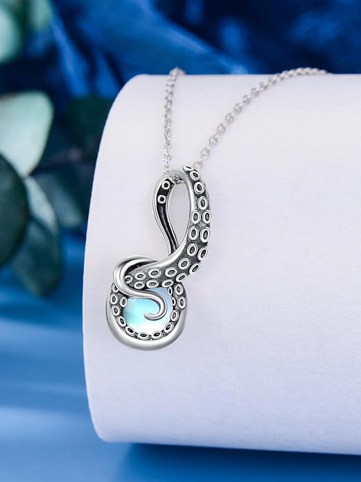 Octopus Tentacles Necklace with Gemston 925 Sterling Silver Octopus Pendant for Women Ocean Jewelry Gift for Women