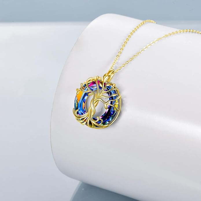TOUPOP Tree of Life Necklace Gifts for Women 925 Sterling Silver Family Tree Pendant with Crystal Birthday Irish Jewelry Gifts for Women Her Wife Mom