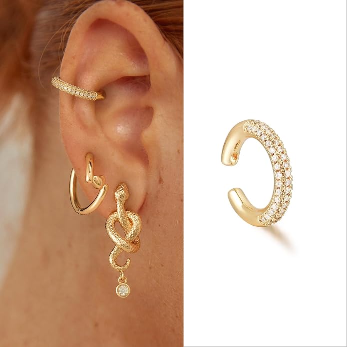 MYEARS Women Ear Cuff Earring Gold Non Pierced Ear Cartilage Clip on Wrap Hoop 14K Gold Filled Tiny Boho Beach Simple Minimalist Delicate Handmade Hypoallergenic Jewelry Gift-Sold as Single/Pair