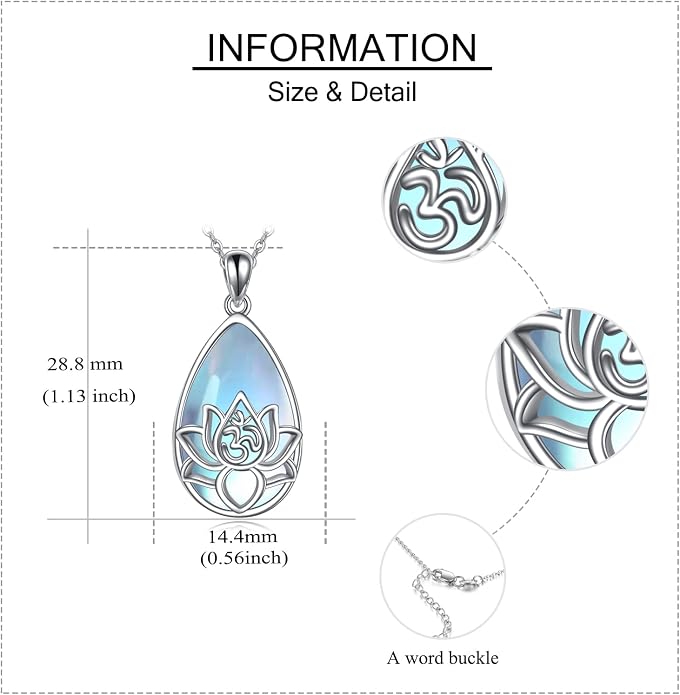 ONEFINITY Lotus Necklace 925 Sterling Silver Moonstone Pendant Necklace Yoga Lotus Jewelry for Women