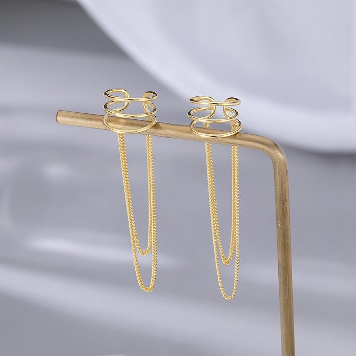 SLUYNZ 925 Sterling Silver No Piercing Cuff Earrings Chain for Women Wrap Earrings Tassel Clip On Ear