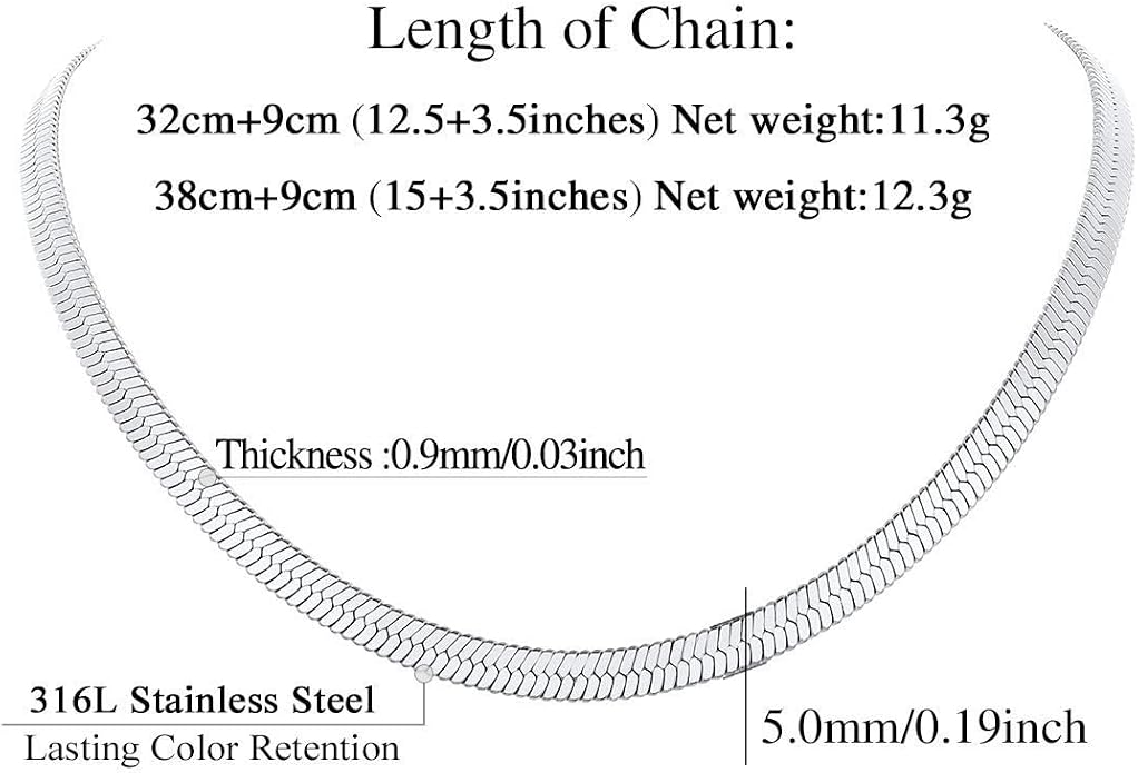 FindChic Black/14K Gold Plated Herringbone Choker Chain Necklace for Women | Waterproof Stainless Steel, Dainty Layering, Flat Snake Chain, Non-Tarnish, Hypoallergenic, Adjustable Extender, Gift Box