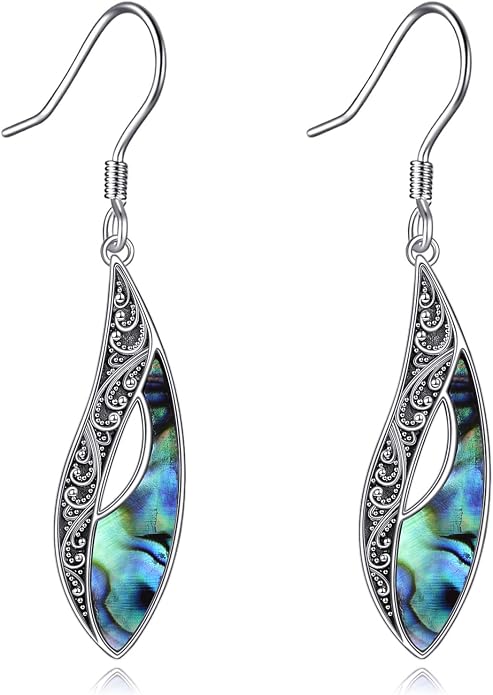 Abalone Shell Dangle Drop Earrings for Women 925 Sterling Silver Filigree Bohemian Earrings Jewelry Gift
