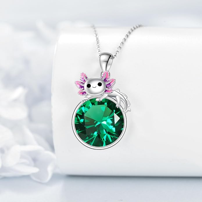 Birthstone Axolotl Necklace Sterling Silver Axolotl Pendant Cubic Zirconia Jewelry Birthday Gifts for Women Men