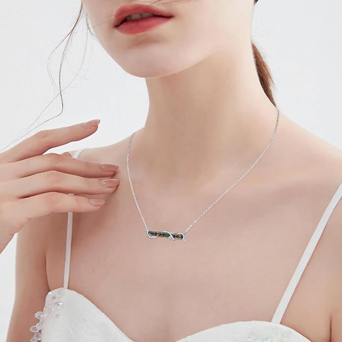 Bar Opal Leaf Necklace For Women S925 Sterling Silver White Opal Pendant with Leaf Charm Bar Pendant Jewelry Gift For Mom Daughter Wife