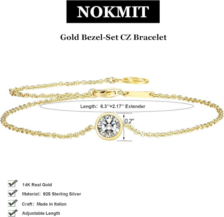 NOKMIT Solid 925 Sterling Silver Bracelets for Women, Dainty Interlocking Circles Cubic Zirconia Adjustable Chain Bracelet, Trendy Stackable Link Bracelets, Simple Cute Jewelry Gifts