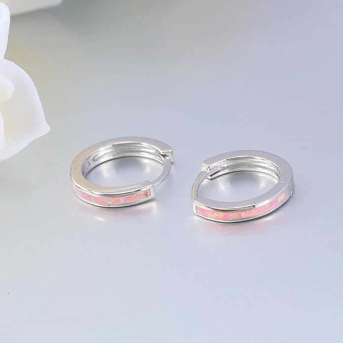 CiNily Sterling Silver Hoop Earrings, Tiny Opal Hoop Earrings for Women Small Huggie Earrings Lightweight Dainty Mini Hoops Hypoallergenic Jewelry Cartilage Piercing Hoop Earrings 12mm