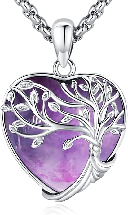 Turquoise/Amethyst/Moonstone/Black Onyx Tree of Life Necklace for Women Hummingbird Necklaces White Gold Plated Copper Jewelry