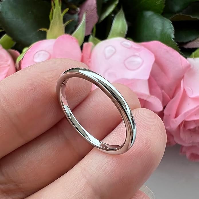 TUTISS 2mm 3mm 4mm 5mm 6mm 7mm 8mm 10mm White Tungsten Rings for Men Women Engagement Wedding Bands Domed Polished Shiny Comfort Fit