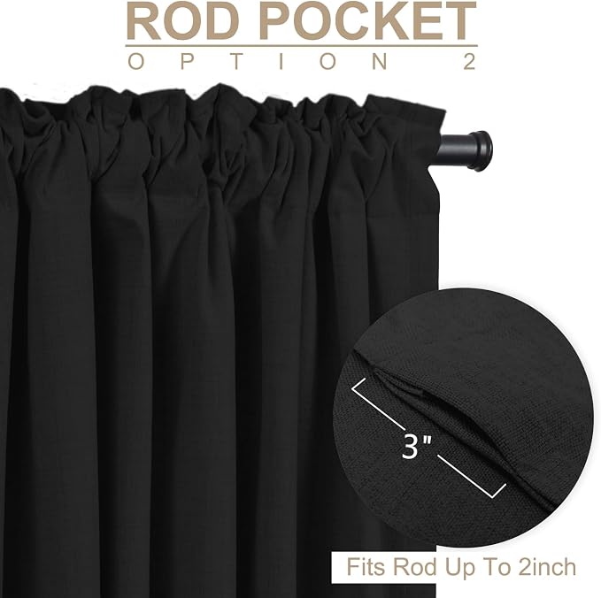 100% Blackout Shield Linen Blackout Sliding Door Curtains for Living Room, Back Tab/Rod Pocket Thermal Insulated Curtains for Sliding Glass Doors, 1 Panel Set, 100" W x 96" L, Black