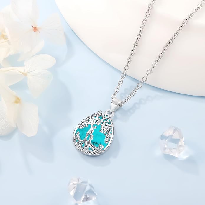 Tree of Life Necklace Family Teardrop/Heart Pendant Mother Jewelry Gifts for Women Grandma Wife Mom