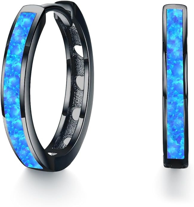 CUOKA MIRACLE 925 Sterling Silver Opal Hoop Earrings for Women - Opal Hinged Huggie Hoops, Hypoallergenic Small Hoop Earrings for Sensitive Ears, Dainty Everyday Jewelry Birthday Christmas Gift