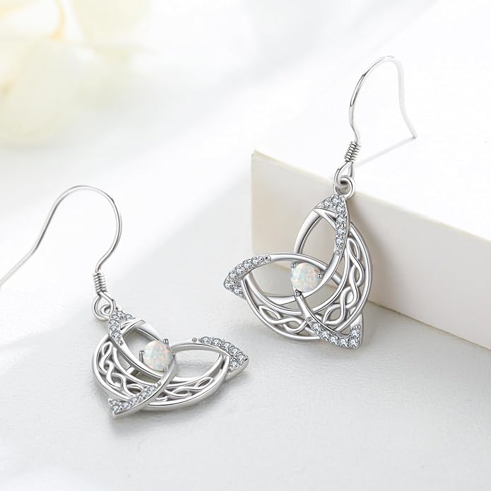 Celtic Knot Earrings 925 Sterling Silver Abalone Drop Dangle Celtic Earrings Gifts for Women