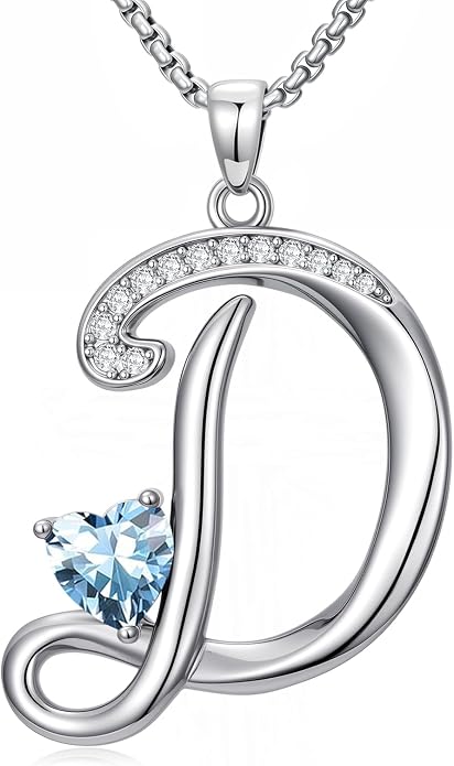 Birthday Gifts for Women Alphabet A to Z Initial Birthstone Pendant Necklaces for Women - 18k White Gold Plated Personalized Name Jewelry Anniversary Graduation Gifts for Wife Her Daughter Girlfriend(with Gift Box)