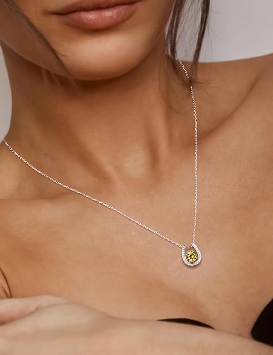 925 Sterling Silver Horseshoe Necklace for Women Round Gemstone Birthstone Necklace Sapphire/Emerald/Ruby/CZ Horse Shoe Pendant Necklaces Jewelry Gift