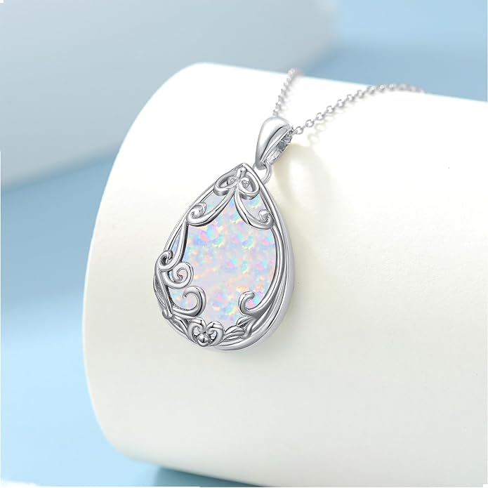 HPQQ Teardrop Necklace 925 Sterling Silver Filigree Gemstone Pendant Necklace Fine Jewelry Birthday Mother's Day Gifts for Women Her Mom