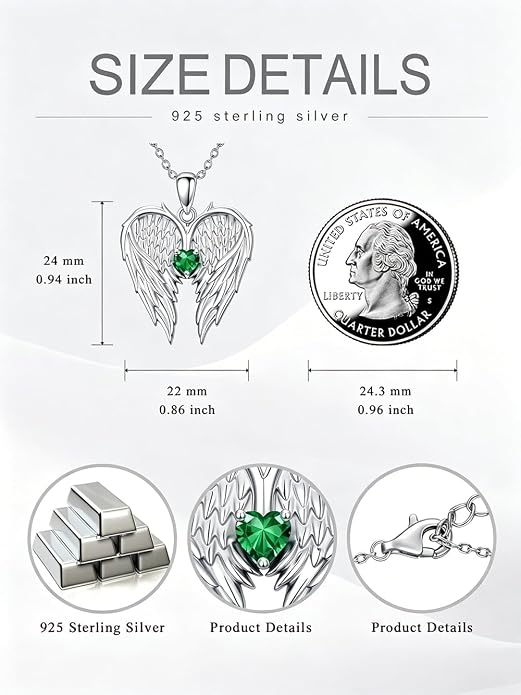 Dorunmo Guardian Angel Wing Pendant Birthstone Heart Necklace Birthday Jewelry Gifts for Women Mom Wife Daughter