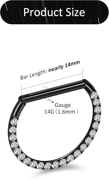 Oveta Titanium D Shaped Nipple Rings 14G for Nipple Piercing Jewelry Higned Segment Clicker Ring Hoops 11mm 12mm 14mm for Women Men, Silver Gold Black, 2PCS