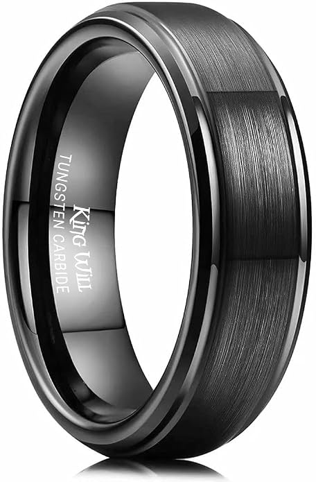 King Will Classic Tungsten Wedding Band for Men, 6/7/8/9/10mm Widths, Polished Finish Step Edge Matte Rings Comfort Fit