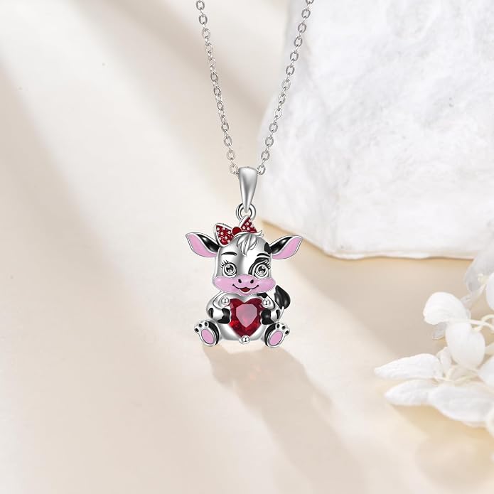 Bat/Cow/Cat/Bunny Necklace 925 Sterling Silver Heart Animal Pendant Necklace for Women