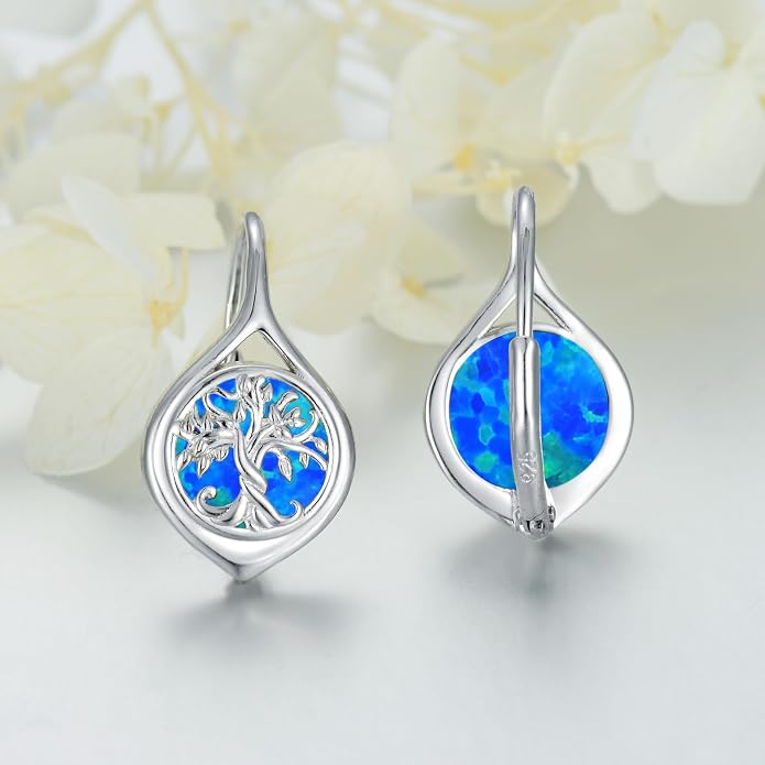 WINNICACA Leverback Earrings for Women 925 Sterling Silver Tree of Life Earrings Dangle Drop Turquoise Moonstone Moss Agate Heart Jewelry Gifts for Women Her Wife Anniversary Birthday Gifts