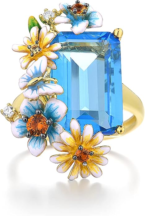 Santuzza 925 Sterling Silver Enamel Flower Ring for Women