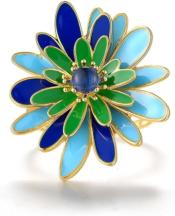 Santuzza 925 Sterling Silver Enamel Flower Statement Ring for Women
