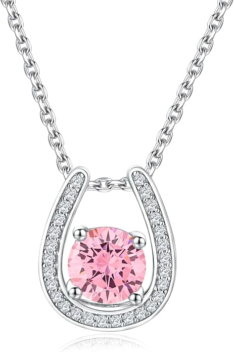 925 Sterling Silver Horseshoe Necklace for Women Round Gemstone Birthstone Necklace Sapphire/Emerald/Ruby/CZ Horse Shoe Pendant Necklaces Jewelry Gift