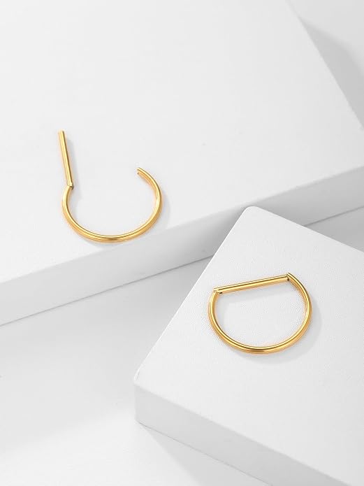 Oveta Titanium D Shaped Nipple Rings 14G for Nipple Piercing Jewelry Higned Segment Clicker Ring Hoops 11mm 12mm 14mm for Women Men, Silver Gold Black, 2PCS